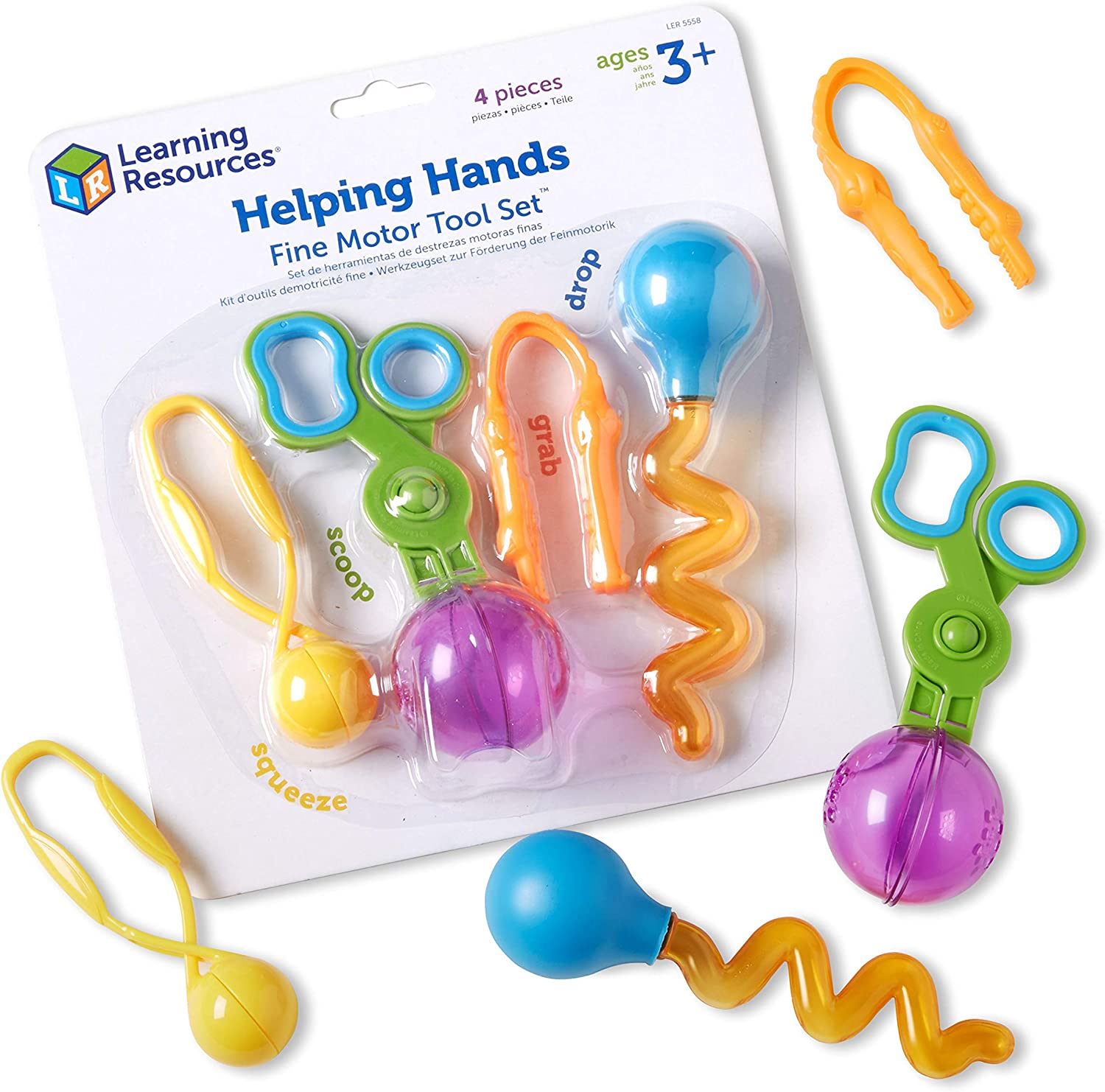 Helping Hands Fine Motor Tool Set, Get a grip on fine motor skills and keep young learners entertained with these four handy tools. The Helping Hands Fine Motor Tool Set from Learning resources is the perfect collection of tools to help develop fine motor skills.This handy set includes a selection of best selling Learning Resources Fine Motor Skills Tools! Made from durable plastic and sized for little hands, these tools are ideal for developing children's muscles for writing and their fine motor skills. Br