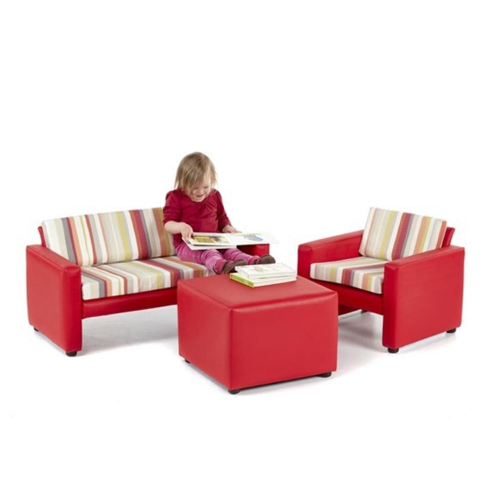 Horizon Sofa Sets, This child sized Horizon Sofa Sets,include a sofa,an armchair and stool set which is perfect for any reading corner or classroom. The Horizon Sofa Set is upholstered with a stone colour vinyl frame, complemented with seat cushions. It can be used to create an ideal reading environment encouraging children to learn. Set includes one sofa, one armchair and one stool. Sizes; Sofa: H380 x W630 x D500mm SH: 300mm Chair: H380 x W550 x D500mm SH: 300mm Stool: H340 x W470 x D470mm SH: 300mm Mater