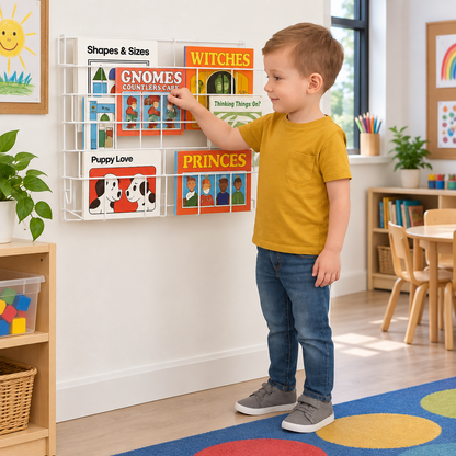 Horizontal Wall Big Book Rack (3 Deep Shelves) in a bright early years classroom – view 2
