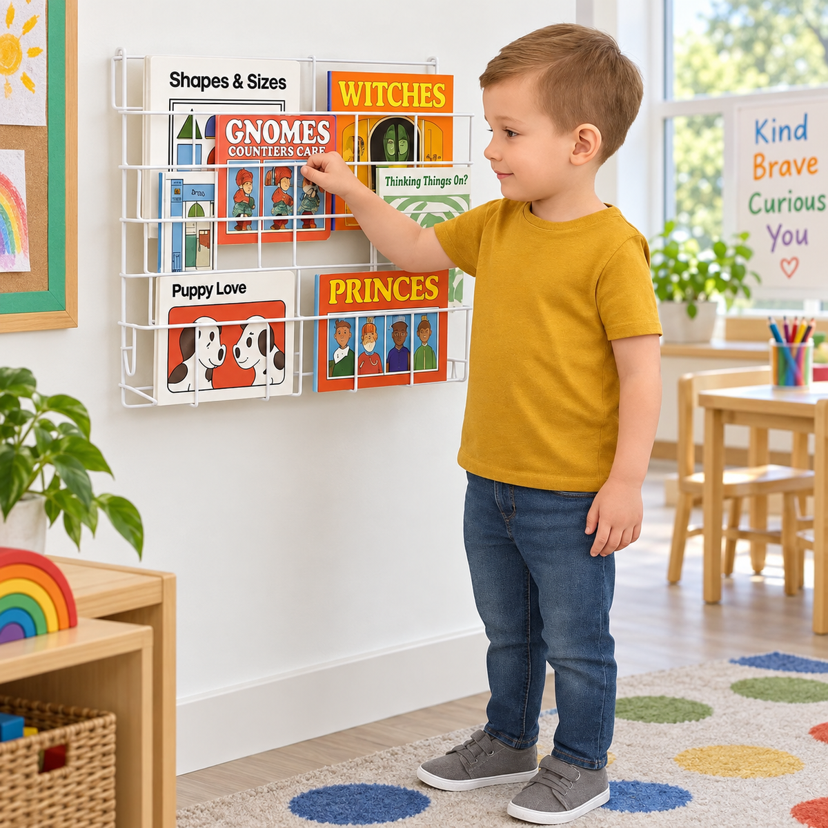 Horizontal Wall Big Book Rack (3 Deep Shelves) in a bright early years classroom – view 3