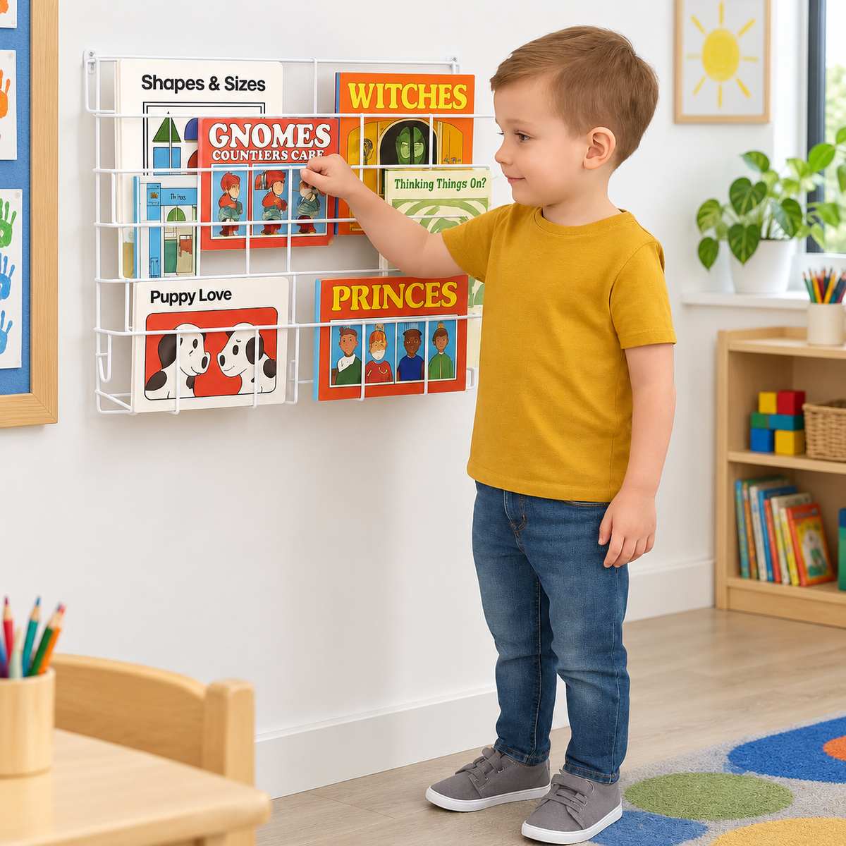 Horizontal Wall Big Book Rack (3 Deep Shelves) in a bright early years classroom – view 5