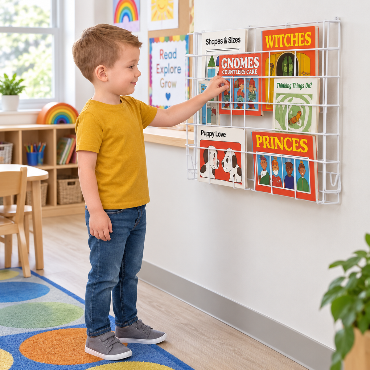 Horizontal Wall Big Book Rack (3 Deep Shelves) in a bright early years classroom – view 7