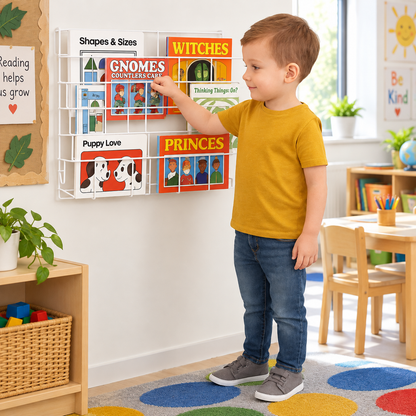 Horizontal Wall Big Book Rack (3 Deep Shelves) in a bright early years classroom – view 1