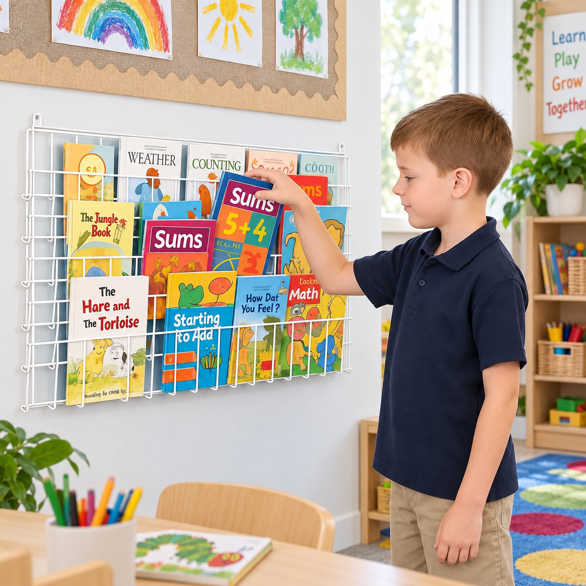 Horizontal Wall Book Rack in a bright early years classroom – view 3