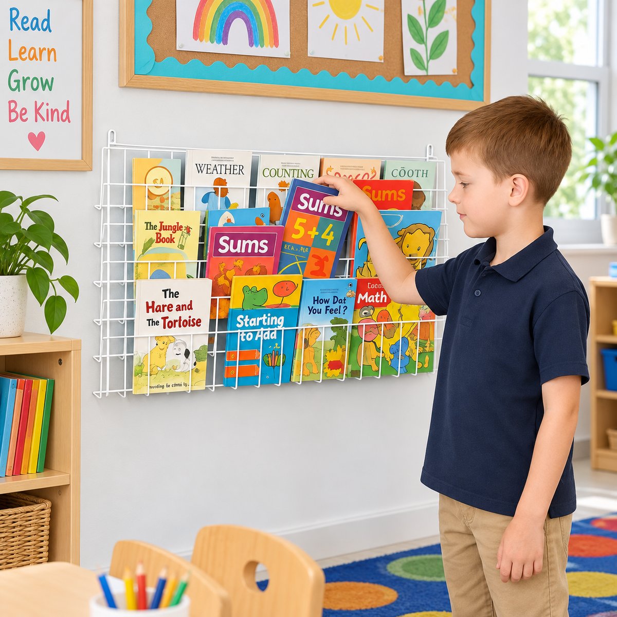 Horizontal Wall Book Rack in a bright early years classroom – view 6