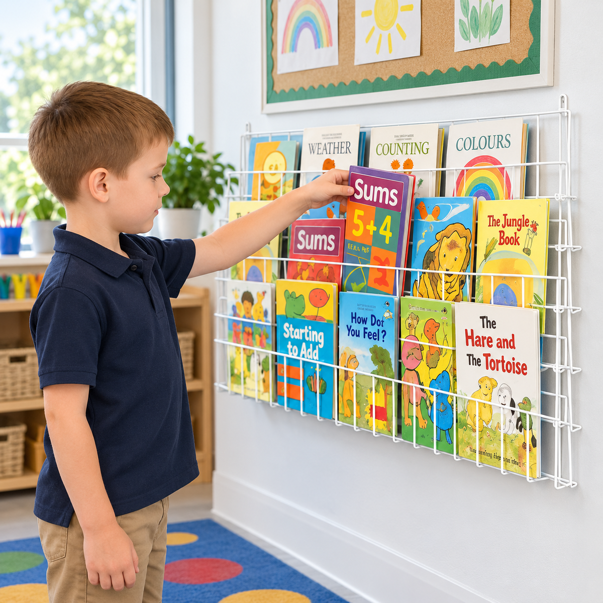 Horizontal Wall Book Rack in a bright early years classroom – view 7