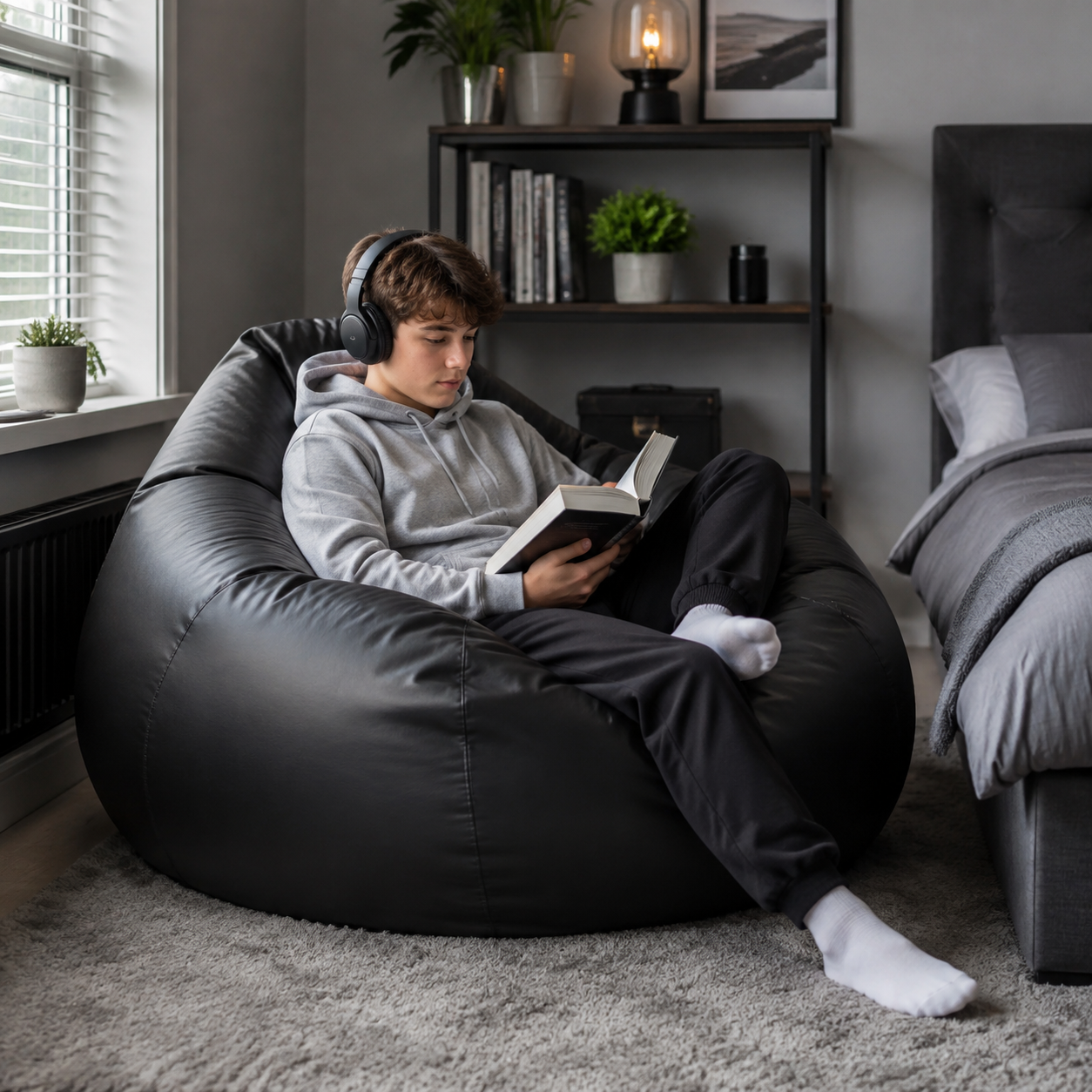 Huge Faux Leather Jumbo Beanbags in a modern teenage setting - lifestyle image 4