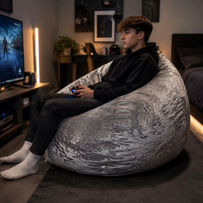 Huge Crushed Velvet Jumbo Beanbags in a modern teenage setting - lifestyle image 5