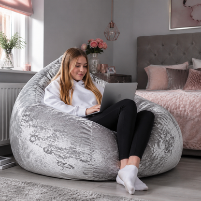Huge Crushed Velvet Jumbo Beanbags in a modern teenage setting - lifestyle image 1