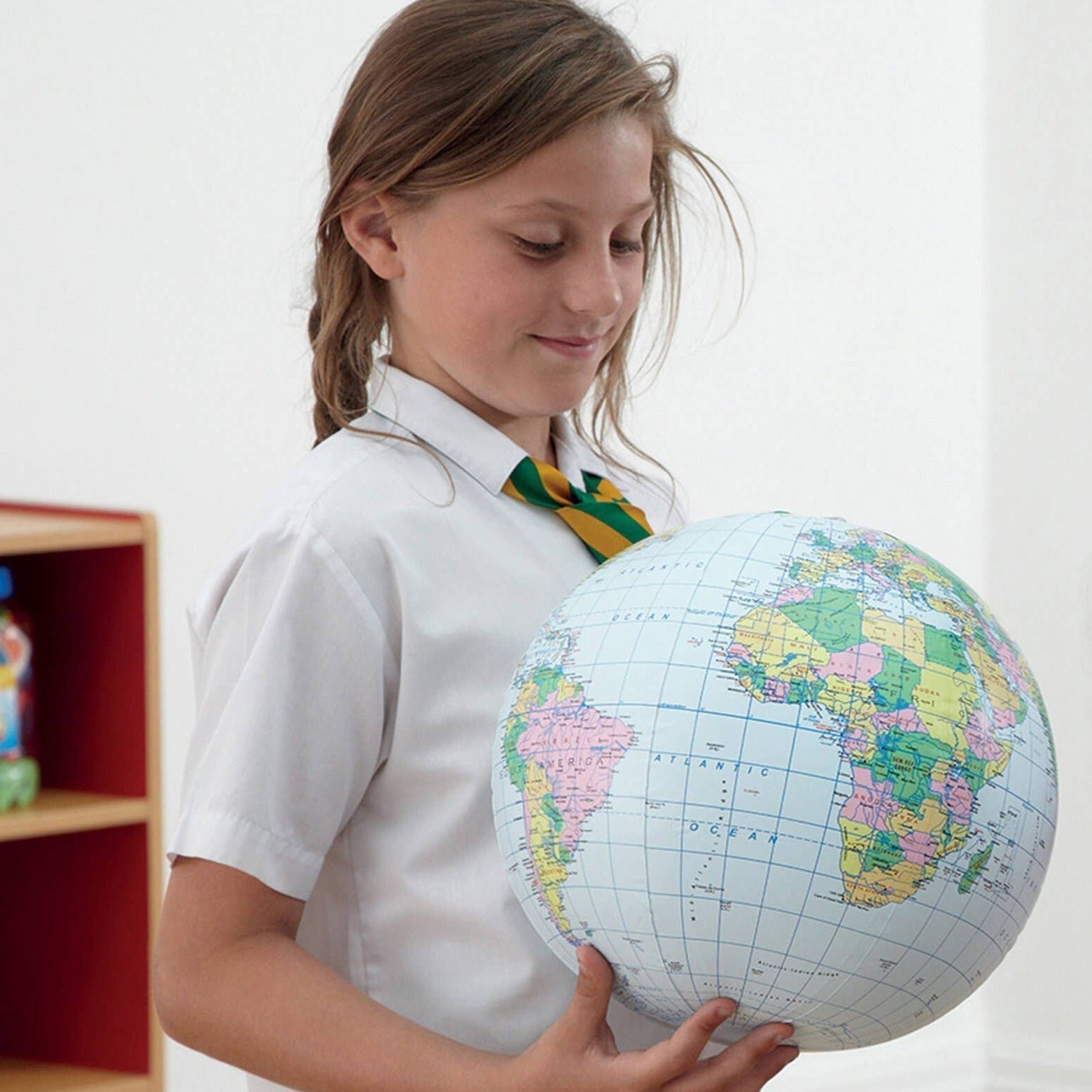 Inflatable Globe, Embrace the whole world with this quality, giant inflatable globe. The inflatable globe measures 40cm in diameter when inflated. Make a game of geography, and learn all about the earth as you play catch and develop vital motor skills.Great value globe which is a superb stimulus for the whole class or even in small groups. Great for use with the whole class for classroom or playground games. Identify continents, countries, capitals and oceans with every toss of the ball. Great fun at home o