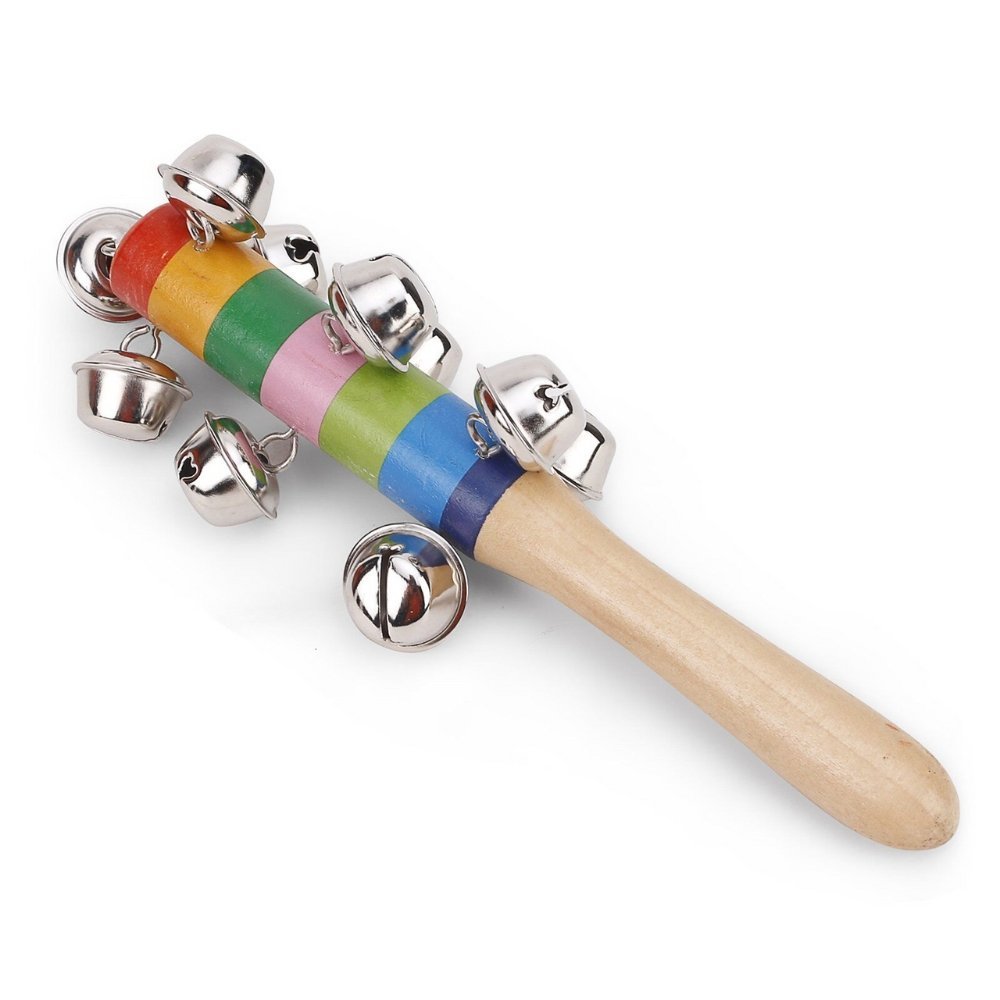 Jingle stick, Introducing the Jingle Stick, a magical instrument that will ignite your child's imagination! Crafted from solid wood, these delightful jingle sticks are not only visually appealing but also offer a real quality that ensures a safe sensory experience for your little ones. With lots of small bells attached, the Jingle Stick produces a delightful jingling sound with every shake. Imagine the joy on your child's face as they create their own happy music and noise! The 12 metal jingle bells add a f