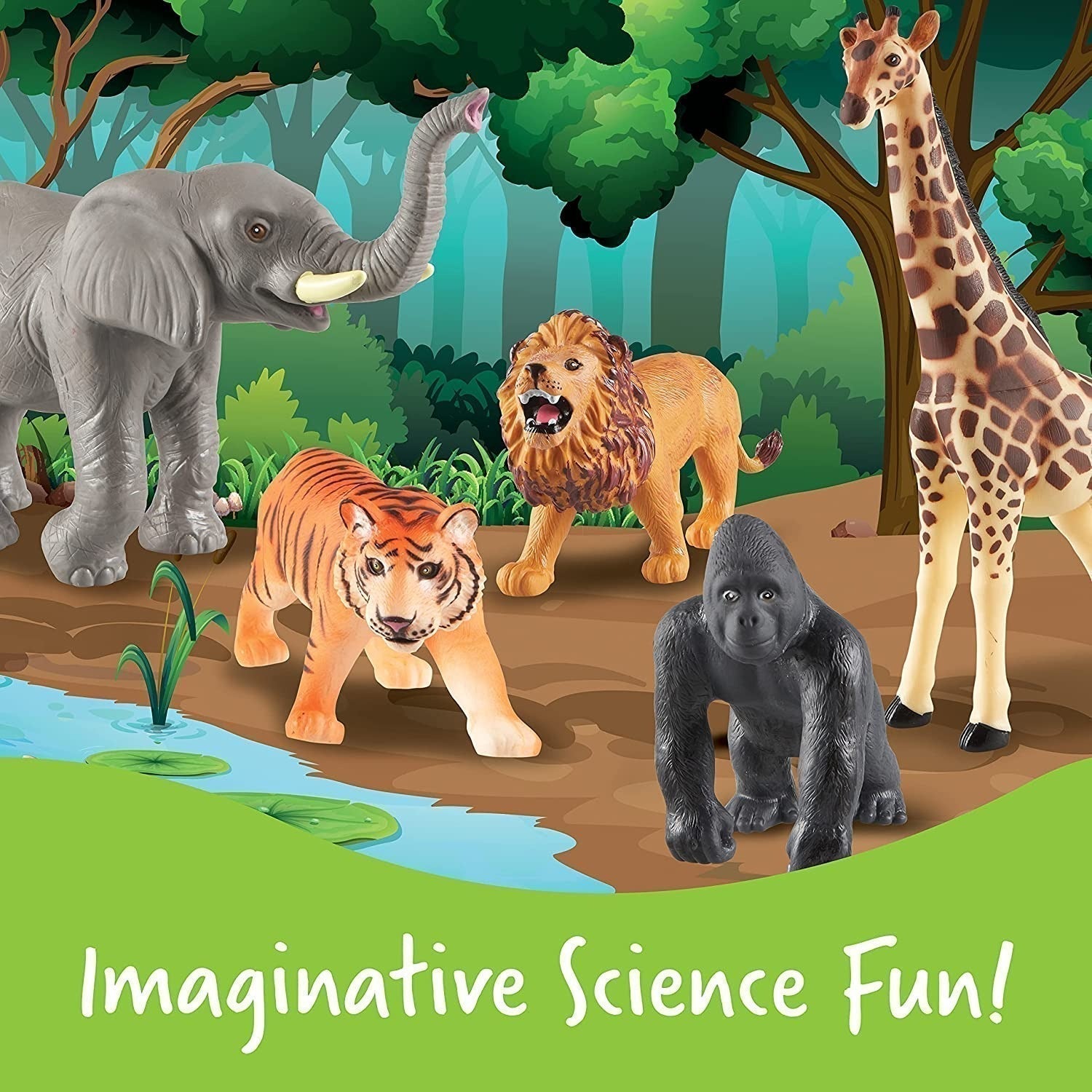 Jumbo Jungle Animals, A jumbo take on imaginative play, these jumbo jungle animals are the perfect addition to play time with so many educational benefits. Motivate oral language development through imaginative play with the Jumbo Jungle animal set from Learning Resources. This Jumbo Jungle Animals set is also great for theme-based units and life-science lessons, animals encourage curiosity about nature, plus responsibility in caring for the environment and household pets. Jumbo Jungle Animals are made from