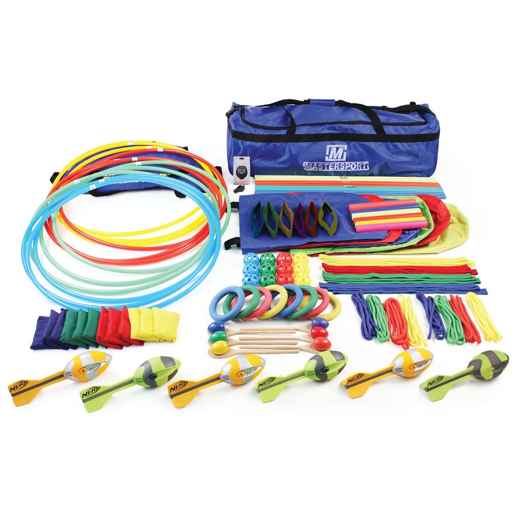 Jumbo Sports Day Pack, The Jumbo Sports Day Pack is your all-in-one solution for organizing a fun and engaging sports day at school. Packed with a wide variety of sports equipment and accessories, this pack is a fantastic addition to your school's learning kit, offering great value and countless opportunities for active play and teamwork. Jumbo Sports Day Pack Contents: Nerf Vortex Mega Howlers (6): Get ready for some high-flying fun with these Nerf Howlers, perfect for exciting throwing and catching games.