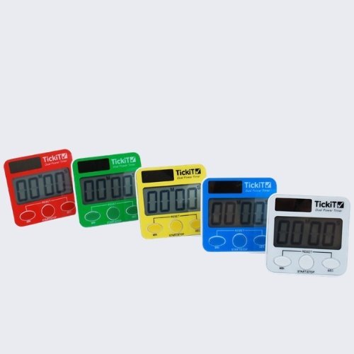 Jumbo Timers Class Set of 30 Timers, The Jumbo Timers Class Set of 30 Timers can time up or down to 99 mins and 59 seconds. A bleeping alarm is sounded to say the time has been reached. The Jumbo Timers Class Set of 30 Timers have dual power functionality means they are always charged and ready to go. The push buttons have been designed for ease of use. The Jumbo Timers can be used in numerous situations where a hands free time period needs to be set or measured such as in scientific experiments, for circle