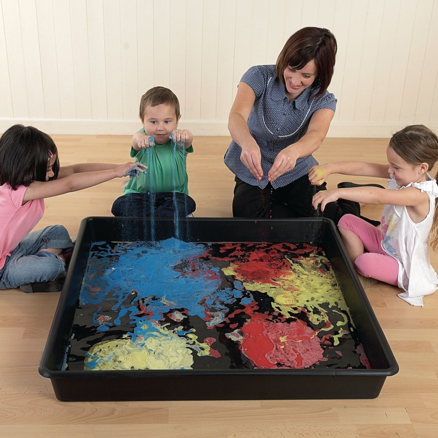 Jumbo Tray -Metre Square, This Jumbo Tray - Large Square is a durable plastic tray that can be used inside or outside. It is lightweight and the perfect size for children to easily move from one location to another. It's large size means that it can be used by several children all at once. It is a versatile resource that can be used in endless ways to support children in all areas of early learning, including: Jumbo Tray Sensory and discovery - create a treasure tray by filling with a range of natural mater