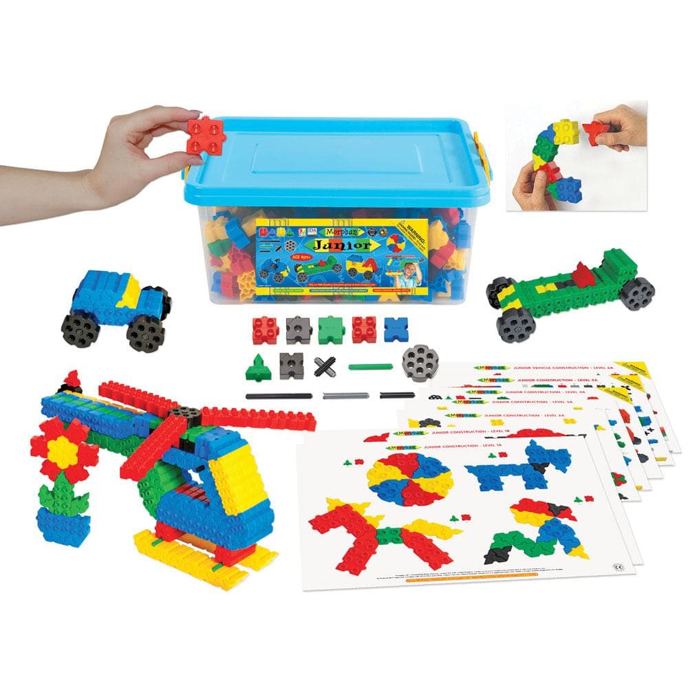 Junior 500 Set, Morphun is an award-winning construction system that has great creative and fun value, and outstanding educational uses. Our Junior range of building bricks provides a vehicle for learning in a range of subjects. Each set includes 15 pieces including side-joining squares and triangles, long and short connecting pieces, 'X' joiners and wheels. With an array of pieces, creative youngsters are able to make endless 2D and 3D models. Moreover, using the included Guide Book children can work throu