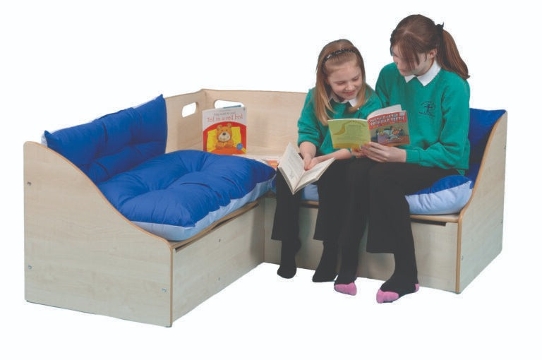 Junior Reading Corner Seat with Blue Cushions, The Junior Reading Corner Seat with Blue Cushions is a robust and high-quality addition to any classroom or nursery setting, designed to withstand the rigors of daily use. Its primary purpose is to establish a welcoming and secure reading environment that is easily accessible for young learners. This corner seat is not only functional but also aesthetically pleasing, promoting group and independent learning. Junior Reading Corner Seat with Blue Cushions Feature
