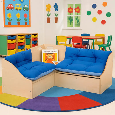 Junior Reading Corner Seat with Blue Cushions-Junior Reading Corner Seat with Blue Cushions