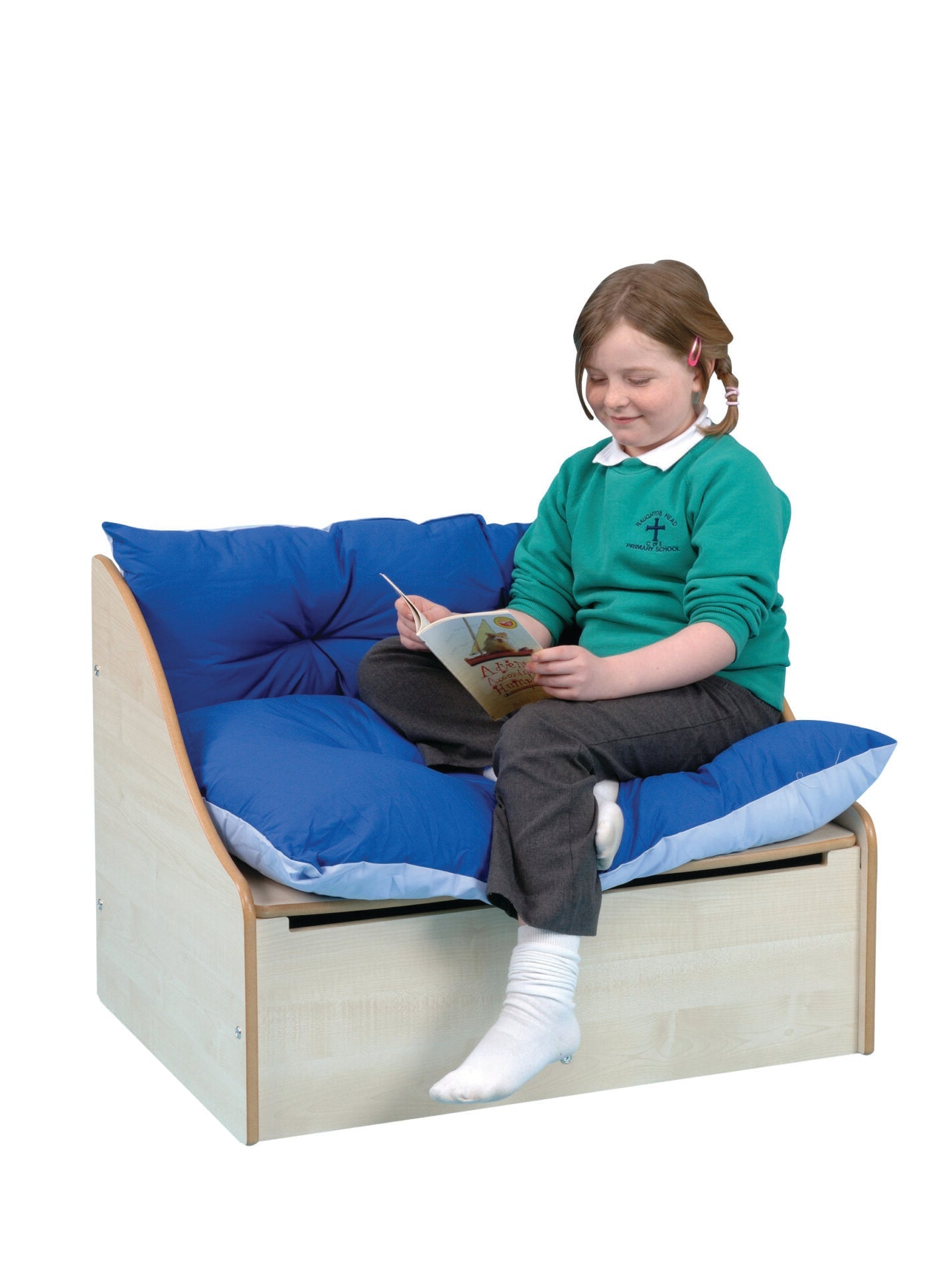 Junior Reading Corner Sofa with Blue Cushion, The Junior Reading Corner Sofa with Blue Cushion is a durable high-quality unit to meet the heavy demands of the classroom or nursery. The Junior Reading Corner Sofa with Blue Cushion is designed to create a cosy and safe reading environment which can be easily accessed. Junior Reading Corner Sofa with Blue Cushion 15mm Covered MDF – ISO 22196 certified antibacterial. Comes with a comfy washable cushion. Encourages group and independent learning., Junior Reading