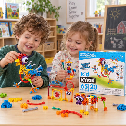 Children building Kid K'NEX Farmin' Friends