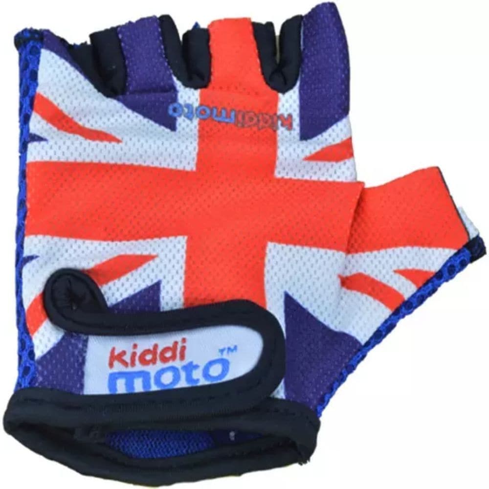 Kiddimoto Union Jack Gloves Small, The Kiddimoto Union Jack Gloves Small have the same details as adult rider gloves. The functional, comfy and protective gloves will keep your cherub's hands safe whilst riding with padded palms and breathable lycra-backed fabric. Fitting even the tiniest hands, the snazzy gloves give excellent grip on the handlebars. Kiddimoto Union Jack Gloves Small - Extra Info For ages 2 to 5 years old Trendy Union Jack design Ideal for Kiddimoto balance-biking, cycling & BMXing Padded 