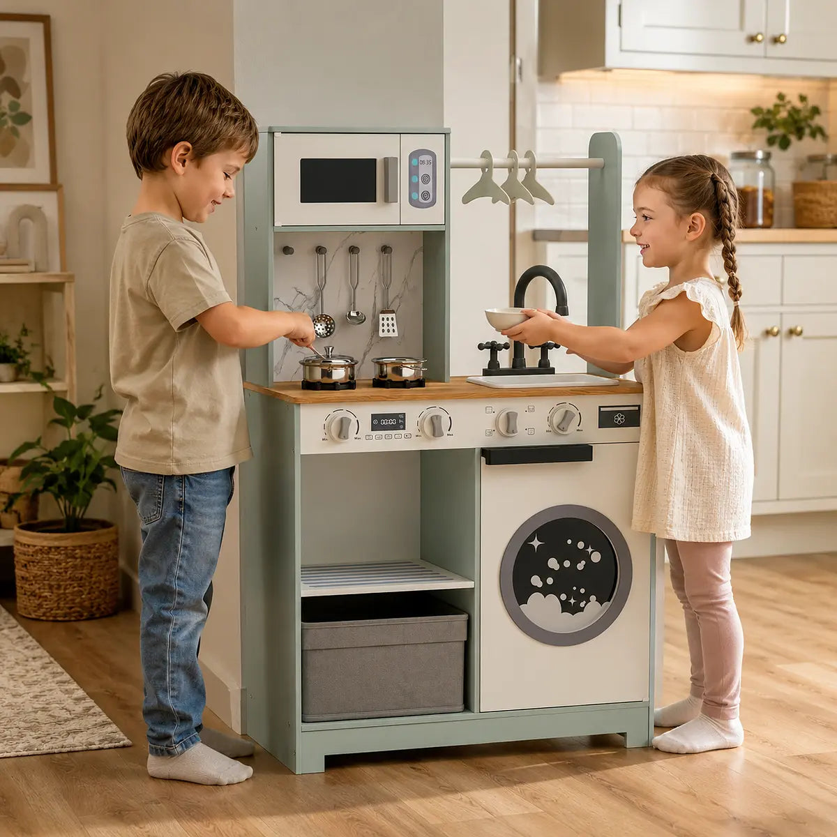 Children playing café with the Kids Pretend Play Kitchen