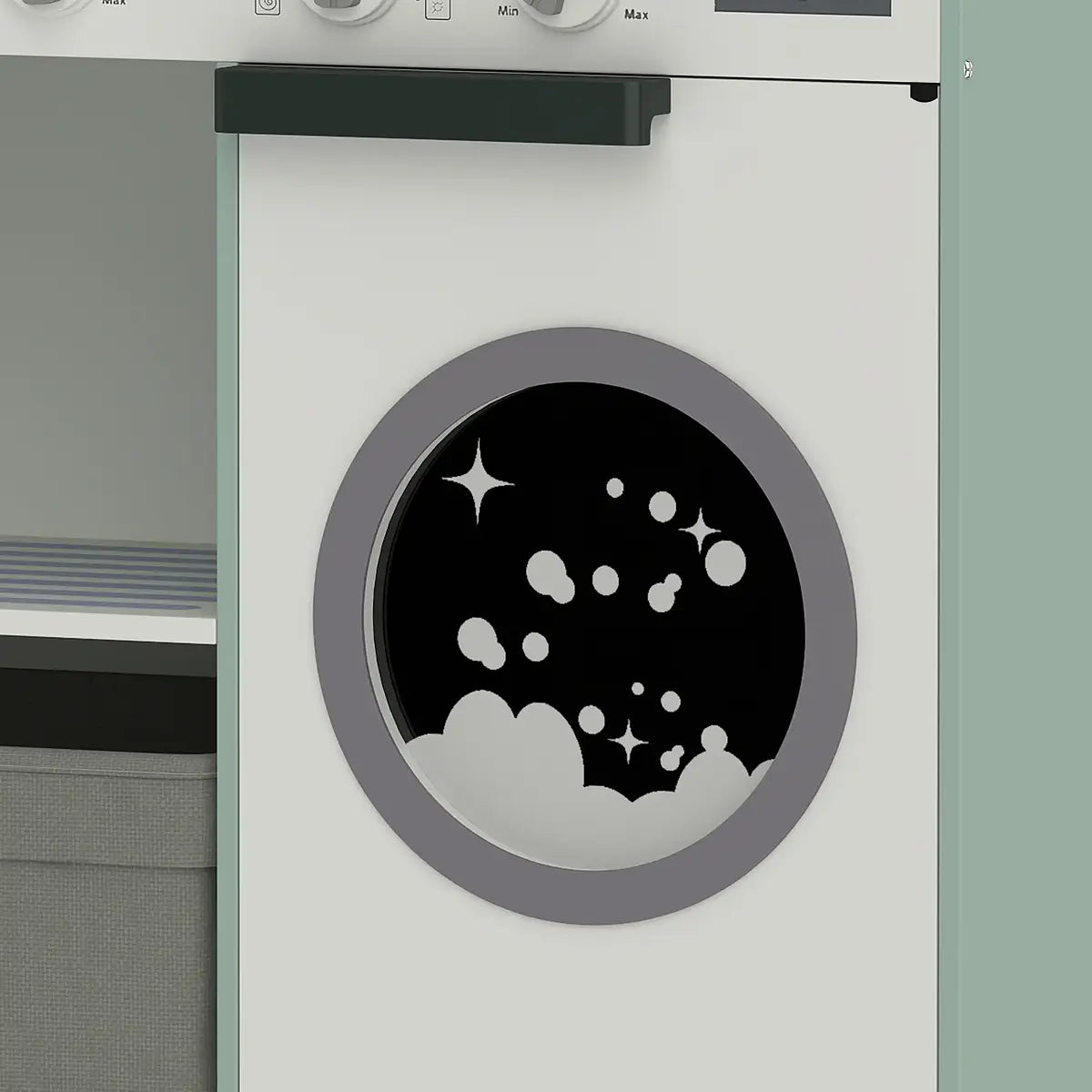 Laundry centre door detail on the pretend play kitchen