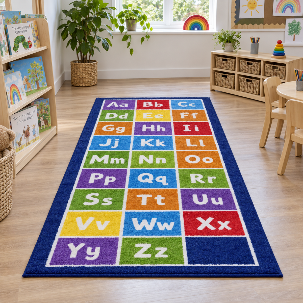 Kinder Alphabet Runner Carpet in an early years activity room without children