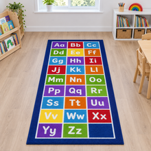 Kinder Alphabet Runner Carpet in a naturally lit early years classroom without children