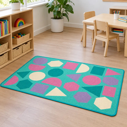 Kinder Pastel Geometric Nursery Rug in activity area without children