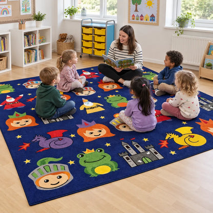 Children enjoying story time on Kinder Story Time Carpet