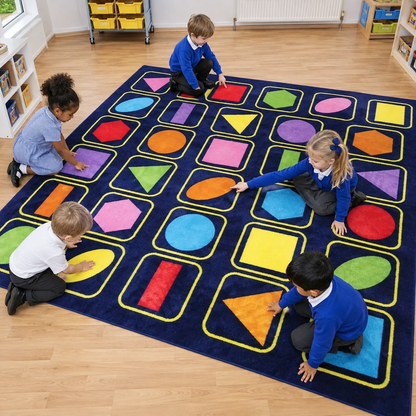 Children identifying shapes on Kindercolour Geometric Shapes Carpet