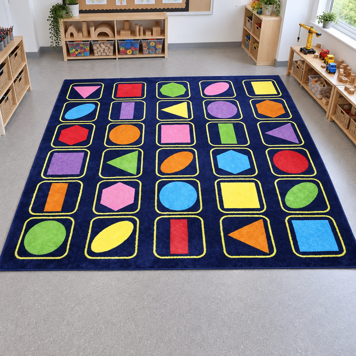 Kindercolour Geometric Shapes Carpet in play area without children