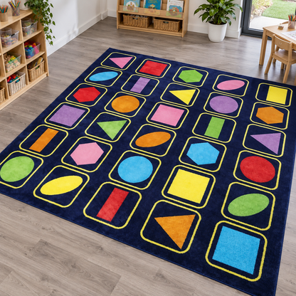 Kindercolour Geometric Shapes Carpet in classroom without children