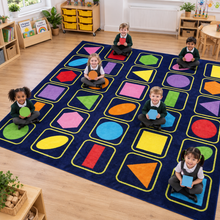 Children matching shapes on Kindercolour Geometric Shapes Carpet