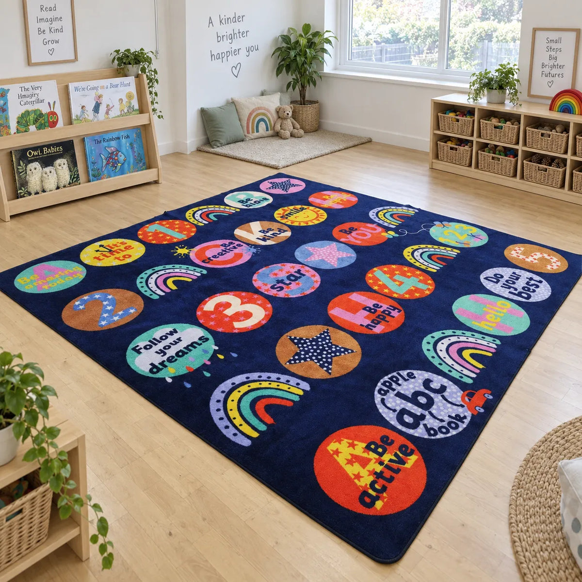 KinderColour Positivity Wellbeing Placement Carpet in story area without children