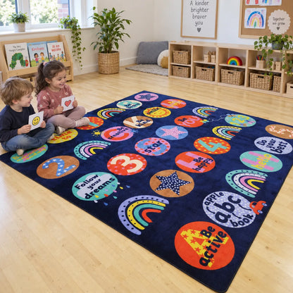Children exploring wellbeing on KinderColour Positivity Wellbeing Placement Carpet