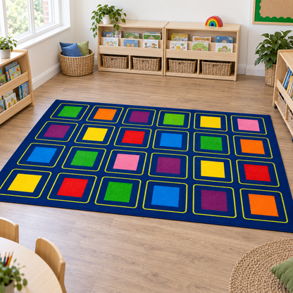 KinderColour Squares Placement Carpet in reading area without children