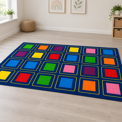 KinderColour Squares Placement Carpet in quiet area without children