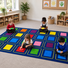 Children matching colours on KinderColour Squares Placement Carpet