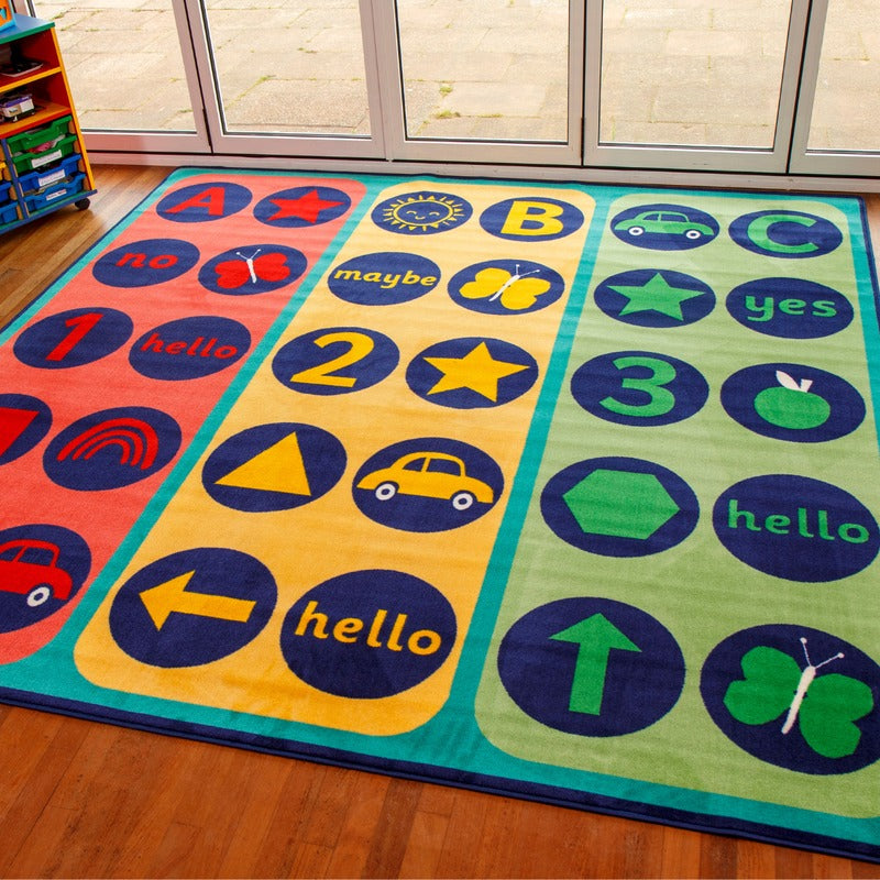 Kinder™ Yes, No, Maybe Placement Carpet, Introducing the Kinder™ Yes, No, Maybe Placement Carpet, a versatile and interactive addition to any early years or primary school learning environment. This 3-meter square carpet is designed with clearly identifiable seating areas for up to 30 children, making it ideal for facilitating group activities and discussions.Our carpets are crafted with a crease and stain-resistant material, ensuring durability and easy maintenance. Any spills or messes can be effortlessly