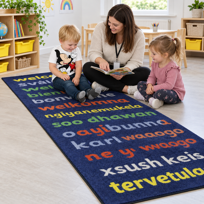 Kinder Welcome Runner Carpet 3 x 1 Metre lifestyle image 3 of 8 with children