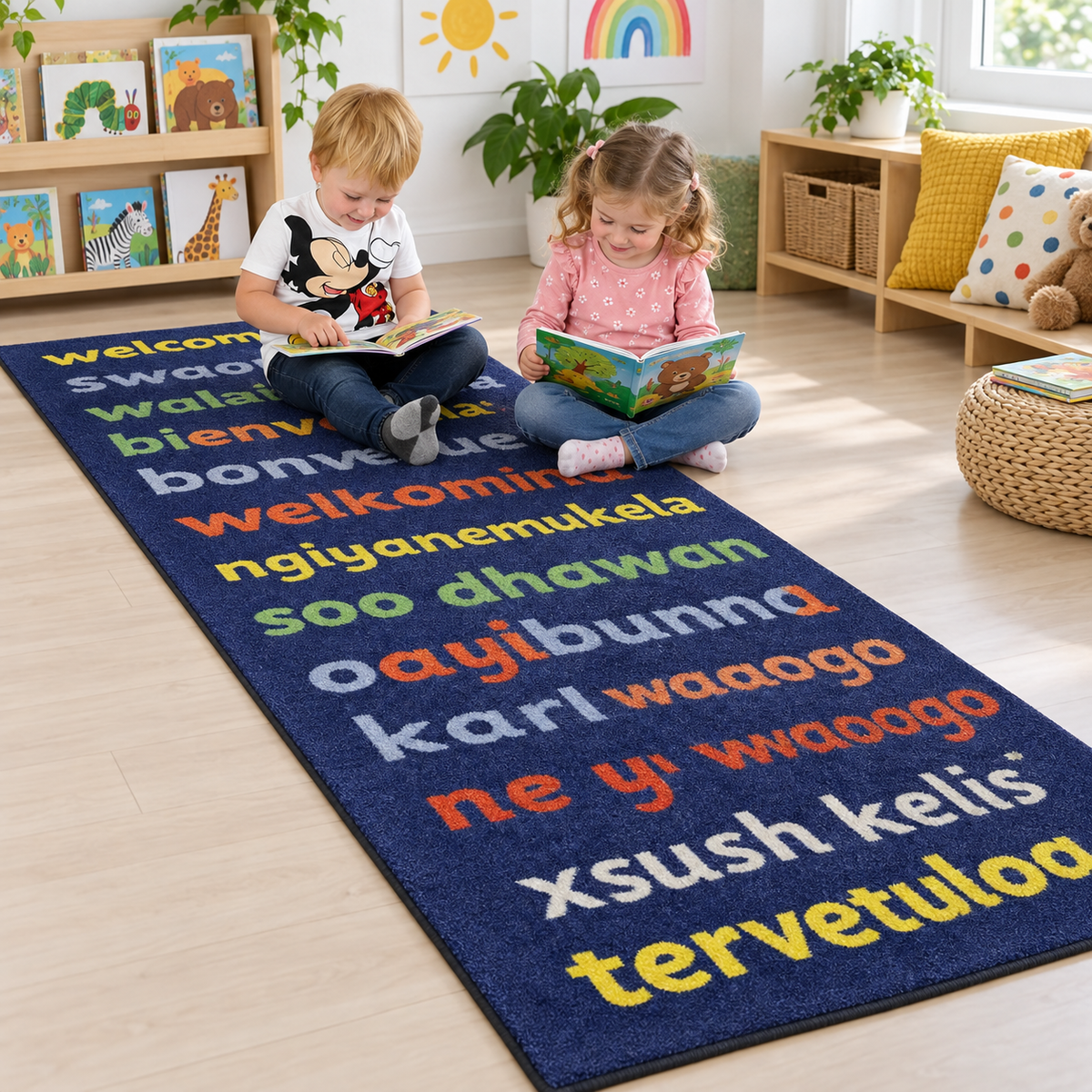Kinder Welcome Runner Carpet 3 x 1 Metre lifestyle image 4 of 8 with children