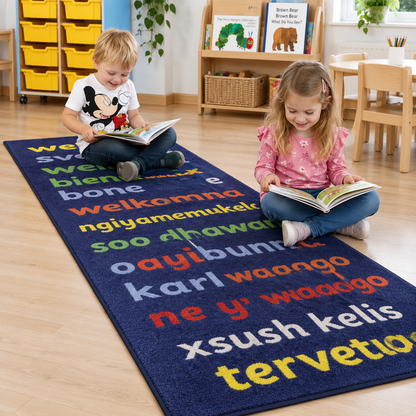 Kinder Welcome Runner Carpet 3 x 1 Metre lifestyle image 1 of 8 with children