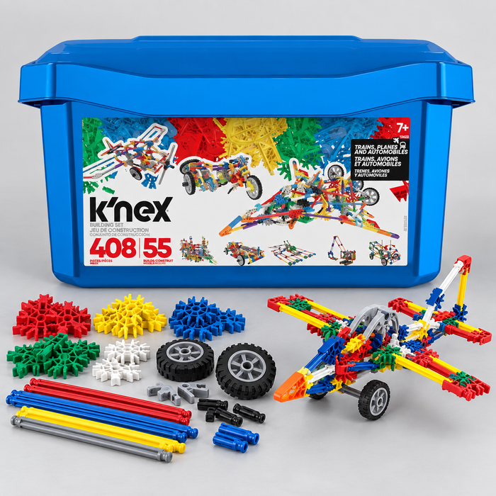 K'NEX Classics 408 Piece Building Set with rods connectors wheels and model plane
