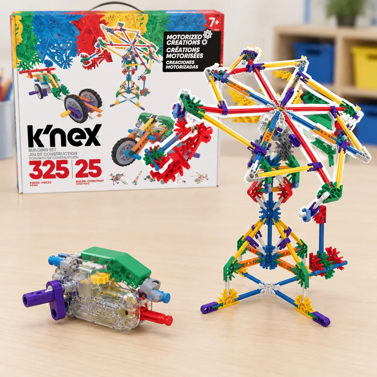K'NEX Motorised Creations model and wind-up motor