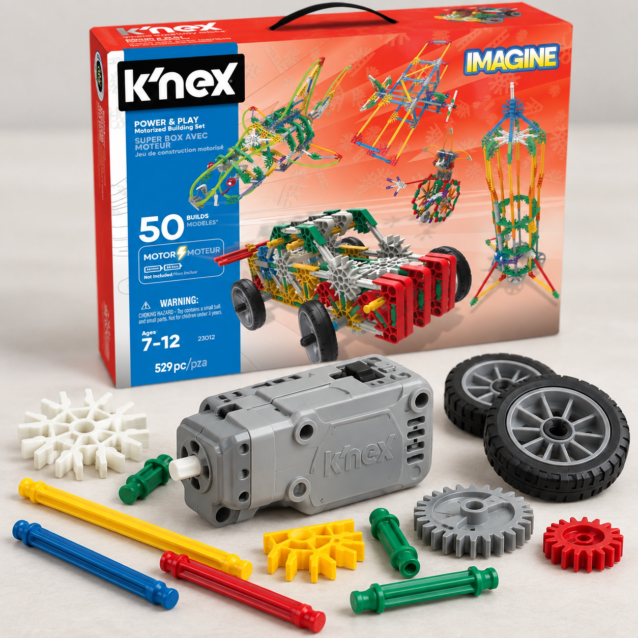 K'NEX Power and Play motor with rods connectors gears and wheels