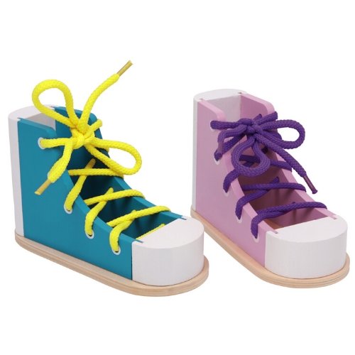 Lacing Shoe 2 pack, Introducing our Lacing Shoe 2 pack, the perfect toy to help your child master the art of shoe-lacing and tying! This set includes two wooden high-top trainers, designed to provide endless opportunities for children to practice and refine their lacing skills.Learning to tie shoes is a significant developmental milestone for young children, and our Lacing Shoe toy makes it an enjoyable and interactive experience. As they engage in the process of lacing and tying, children experience a sens