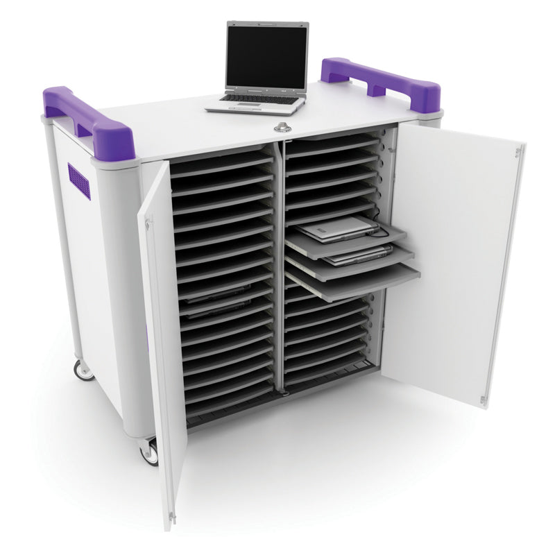 LapCabby 32H Charging Trolley for 32 Laptops/Chromebooks, The LapCabby 32H Charging Trolley for 32 Laptops/Chromebooks has been designed for use in primary and secondary schools through to colleges, universities, libraries & the workplace. LapCabby solutions slot perfectly into any educational or work space, to deliver classroom & work ready devices every time. Designed to charge and store 32 Laptops or Chromebooks horizontally (up to 19”) All 32 Laptops or Chromebooks will charge at the same time and can b