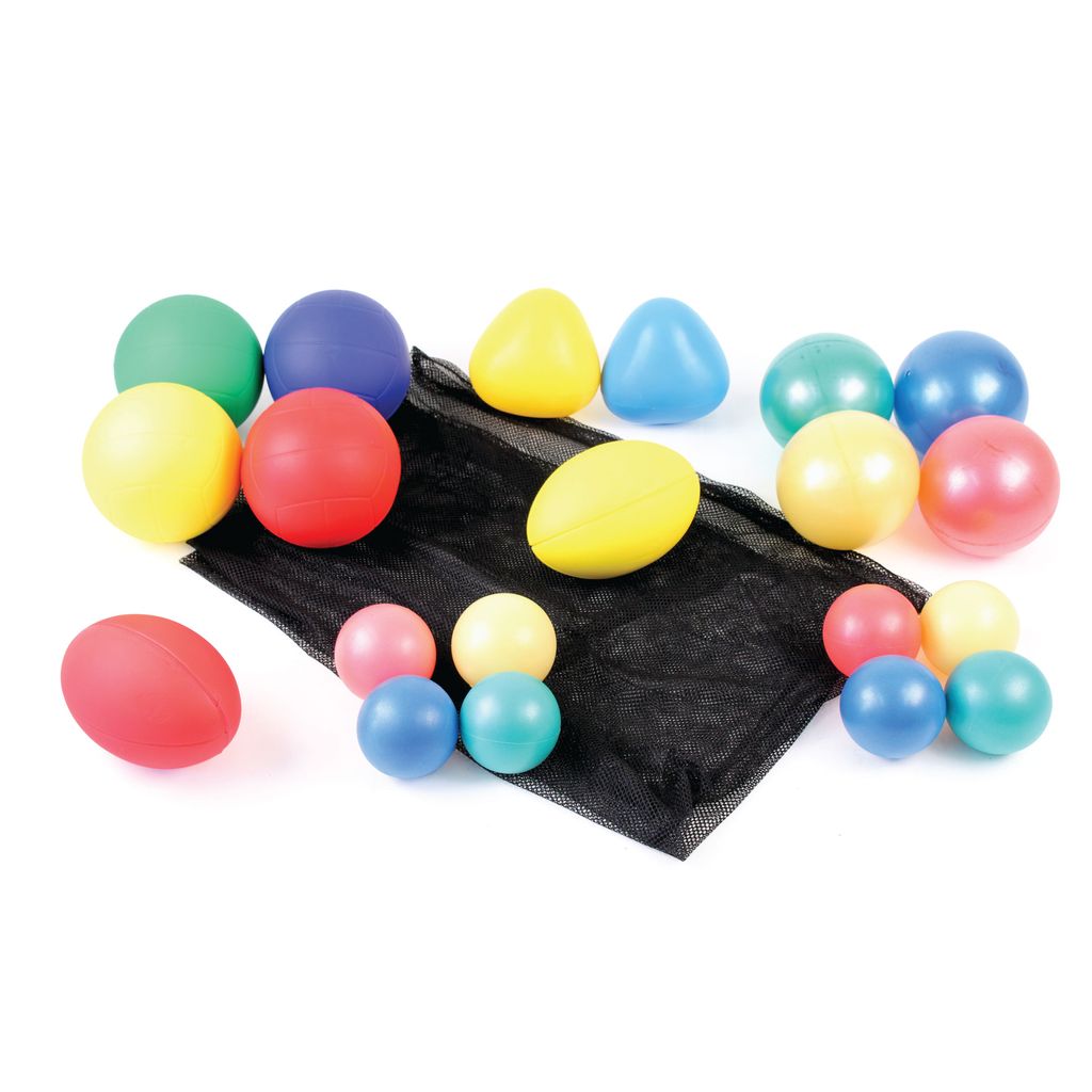 Large Ball Kit, The Large Ball Kit contains a selection of 20 assorted large play balls vary in both size and textures, offering something for all age groups for individual or group activities. Varying sizes and textures. Durable construction. Supplied in storage bag This selection of 20 assorted play balls offers something for all age groups for individual or group activities. With various shapes and textures this collection of large balls provides a great choice for many play situations. Set contains 20 b